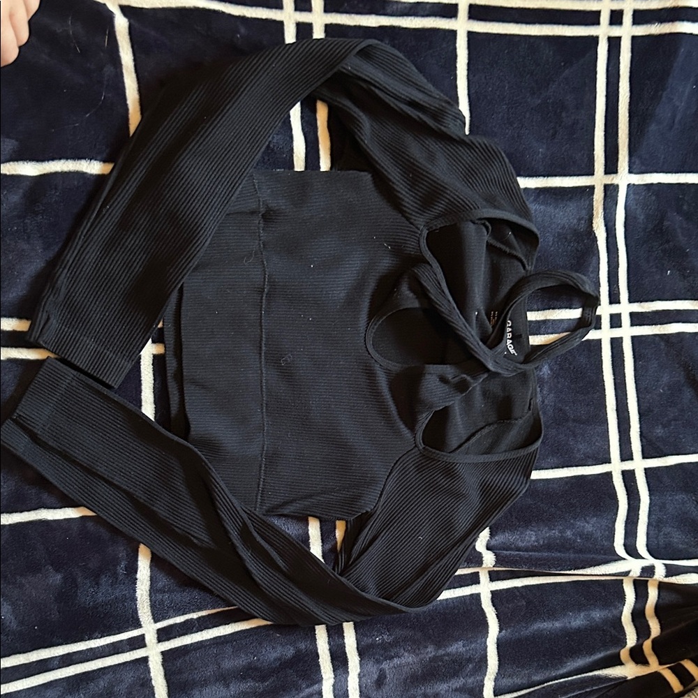 Garage Black Ribbed Cutout Long Sleeve Crop Top